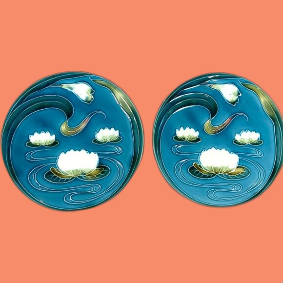 Zell Harmersbach Baden German Art Nouveau Lotus Water Lily Majolica Salad as is - Picture 3 of 11